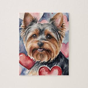 Yorkie-Hund-Porträt Wasserfarbe Valentinstag Puzzle