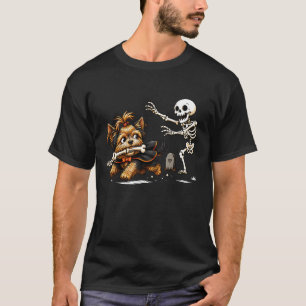 Yorkie-Hund-Skelett-Verfolgungs-Halloween-Tierlieb T-Shirt