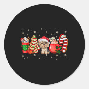 Yorkie-Hund-Weihnachts-Pyjamas-Kaffee-Latte-Tassen Runder Aufkleber