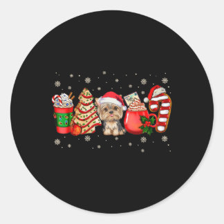 Yorkie-Hund-Weihnachts-Pyjamas-Kaffee-Latte-Tassen Runder Aufkleber