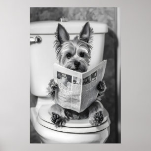 Yorkie-Hund Zeitungsart, Lustiger Badezimmerdruck Poster