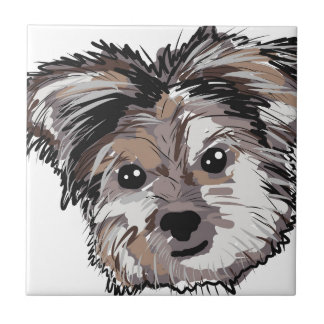 Yorkie Hundewelpen-Gesichts-Skizze Fliese