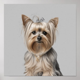 Yorkie Illustration Wall Art for Dog Lover Natural Poster