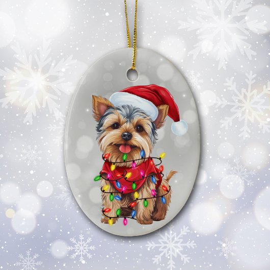 Yorkie in Christmas Lights Keramik Ornament