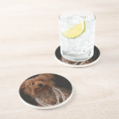 Yorkie in der Perlen-Halskette Sandstein Untersetzer (Seite)