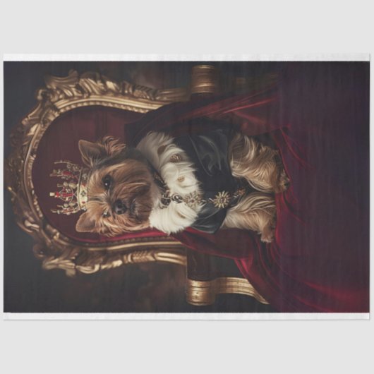 Yorkie in Red Kings Chair Crown Decoupage Seidenpapier (Vorderseite)