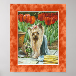 Yorkie in Tulip Garden Canvas Print Poster