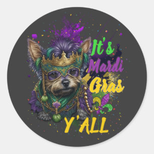 Yorkie It's Mardi Gras Y'all Carnival Masquerade Runder Aufkleber