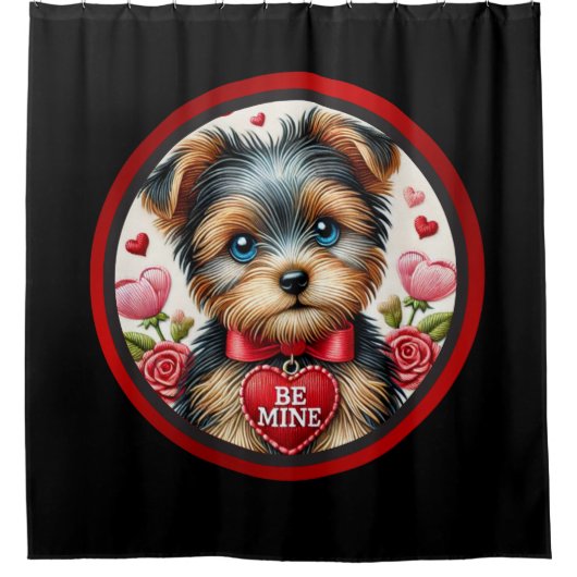Yorkie Liebe Duschvorhang - Adorable Valentine (Vorderseite)