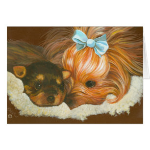 Yorkie Mama mit Welpe