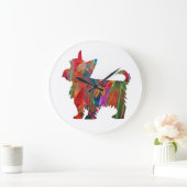Yorkie Mehrfarbig Painted Dog Silhouette Große Wanduhr (Zuhause)