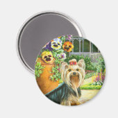 Yorkie mit Gazebo und Stiefmütterchen Magnet (Vorderseite/Rückseite)
