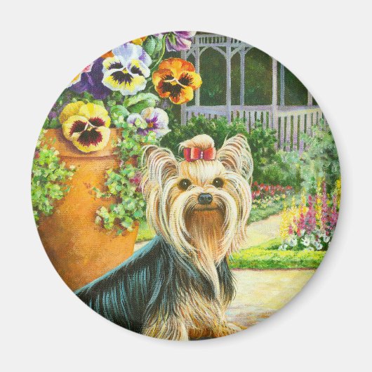 Yorkie mit Gazebo und Stiefmütterchen Magnet (Vorne)