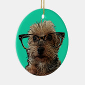 Yorkie mit Gläsern Keramik Ornament (Rechts)