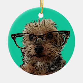 Yorkie mit Gläsern Keramik Ornament