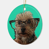 Yorkie mit Gläsern Keramik Ornament (Links)