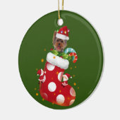Yorkie mit Hat Sock Christmas Keramik Ornament (Links)
