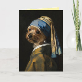 Yorkie mit Perlenohrring Grußkarte Karte