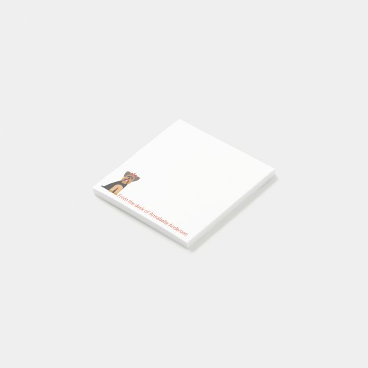 Yorkie mit roten Bow-Notizen Post-it Klebezettel (angewinkelt)