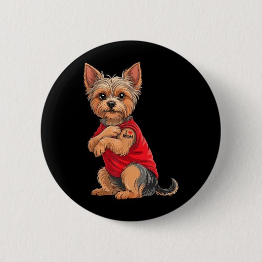 Yorkie mit tätowiertem Yorkshire Terrier Liebe Button (Vorderseite)