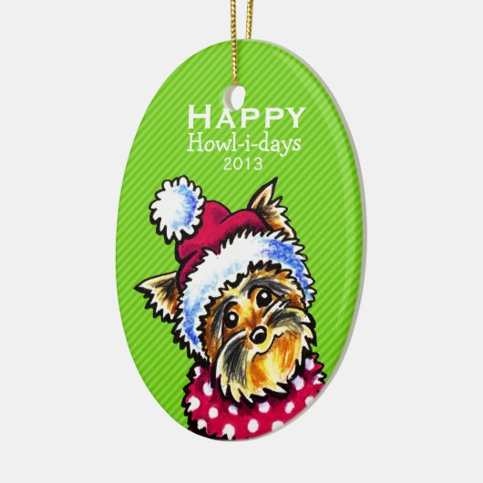 Yorkie Niedlich Dog Weihnachts-Mod Streifen Custom Keramik Ornament (Links)