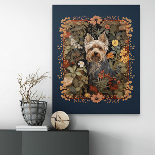 Yorkie oder Silky Terrier Niedlicher Vintager Flor Poster