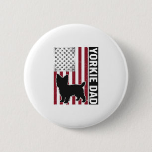 Yorkie Papa Patriotisches Vintage-Gravur-Hunde-Shi Button