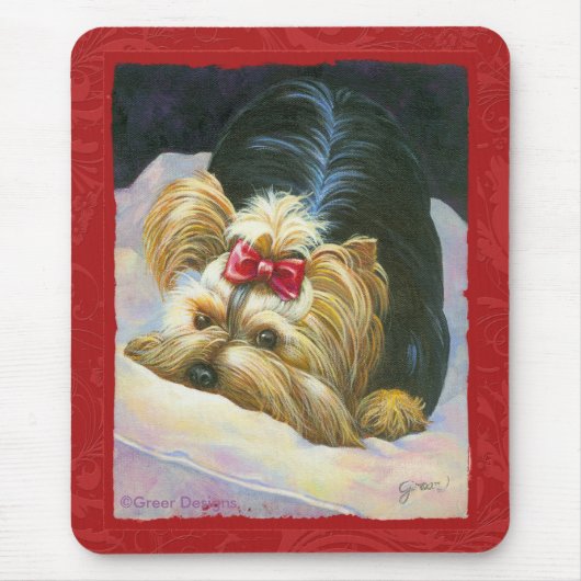 Yorkie Peekaboo Art Rot Mousepad (Vorne)