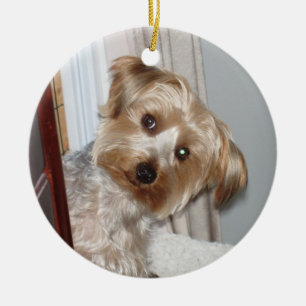 Yorkie Peeking um die Ecke Keramikornament