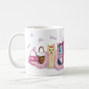 Yorkie Pink Fether Boa Coffee Cup Tasse