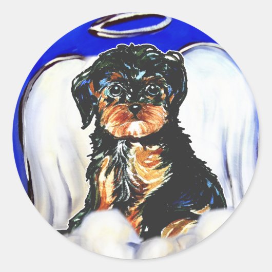 Yorkie Poo Angel Runder Aufkleber (Vorderseite)