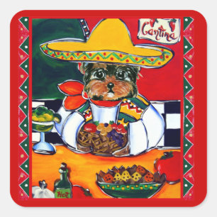Yorkie Poo Cinco de Mayo Quadratischer Aufkleber