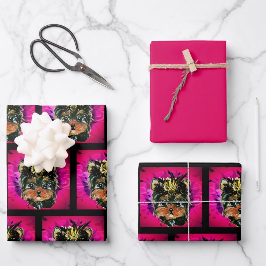 YORKIE POO GESCHENKPAPIER SET (Vorderseite)