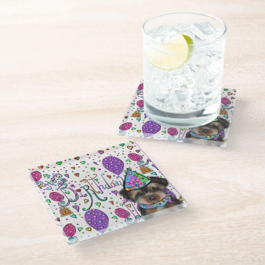 Yorkie Poo Glasuntersetzer (Schrägansicht)