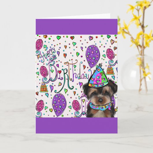 Yorkie Poo Karte (Gelbe Blume)