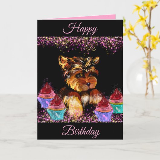 Yorkie Poo Karte (Gelbe Blume)