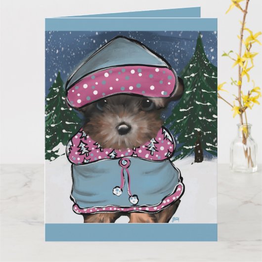 Yorkie Poo Karte (Gelbe Blume)