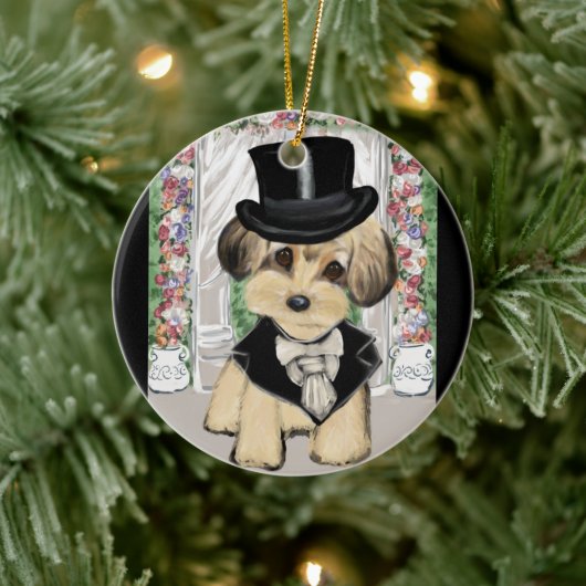 YORKIE POO KERAMIK ORNAMENT (Baum)