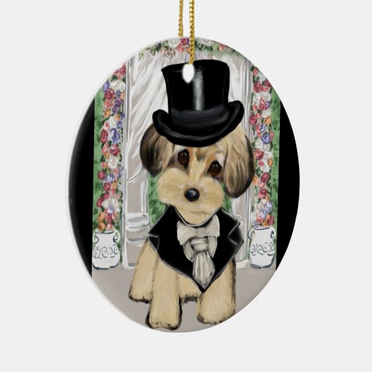 YORKIE POO KERAMIK ORNAMENT (Rechts)