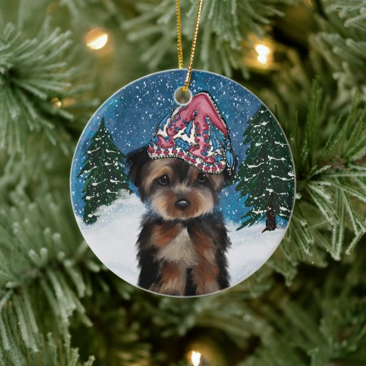 YORKIE POO KERAMIK ORNAMENT (Baum)