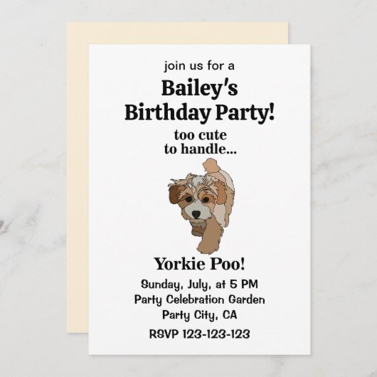Yorkie Poo Yorkipoo Niedlich Dog Birthday Party Einladung (Vorne/Hinten)