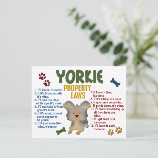 Yorkie Property Laws 4 Postkarte (Stehend Vorderseite)