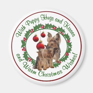 Yorkie Puppy Hugs & Kisses Warme Weihnachtswünsche Magnet