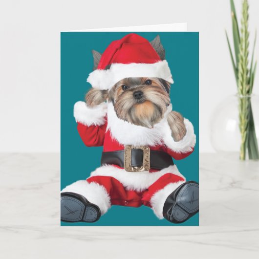 Yorkie Puppy Santa Feiertagskarte (Vorderseite)