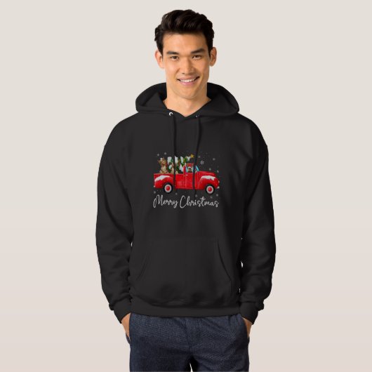 Yorkie Red Truck Weihnachts-Weihnachtsmannmütze Do Hoodie (Vorne ganz)
