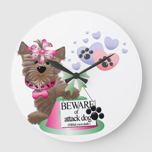 Yorkie Round (Large) Clock Große Wanduhr (Vorderseite)