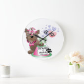 Yorkie Round (Large) Clock Große Wanduhr (Zuhause)