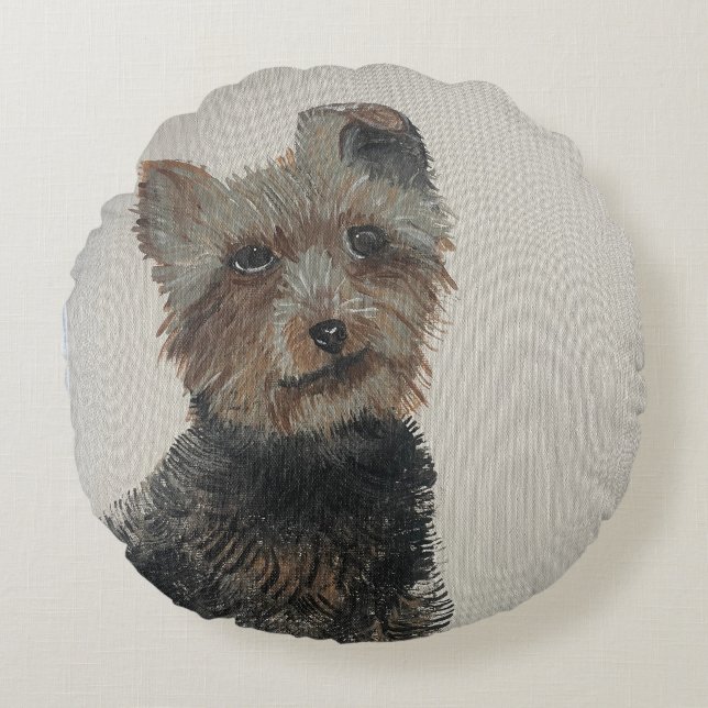 Yorkie Round Pillow Rundes Kissen (Vorderseite)