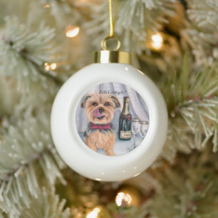 Yorkie-Schneeflocken-Ornament mit Rahmen Keramik Kugel-Ornament