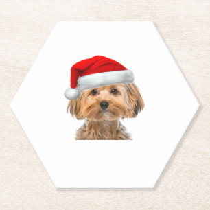 Yorkie Shirt Niedlicher Hund Weihnachtsmannmütze B Untersetzer